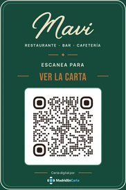Expositor de barra de 90 por 135 milímetros con el QR de la carta de Restaurante Mavi Kebap